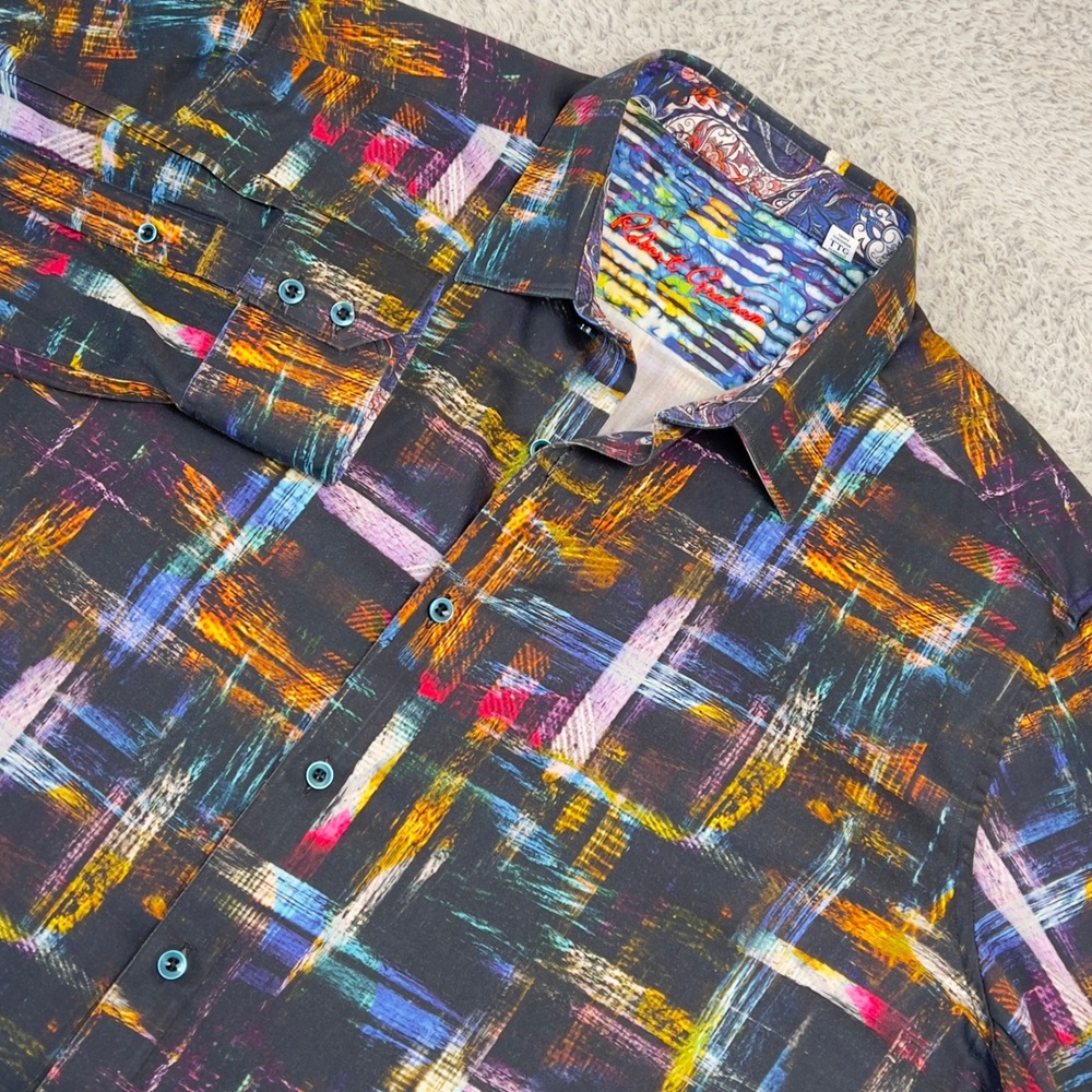 Robert Graham Shirt Mens 2XL XXL Classic Fit Multicolor Abstract Painterly Plaid